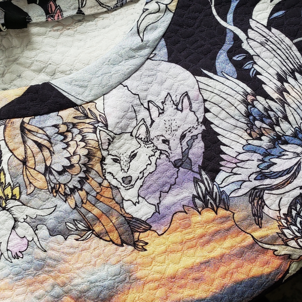 Topshop Wolf Crane Bird Flower Lightweight Sweater Size 6